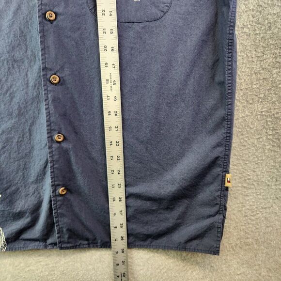 Tommy Hilfiger Hawaiian Shirt Mens Medium Blue Palm Trees Vintage Beach VTG - Picture 13 of 16